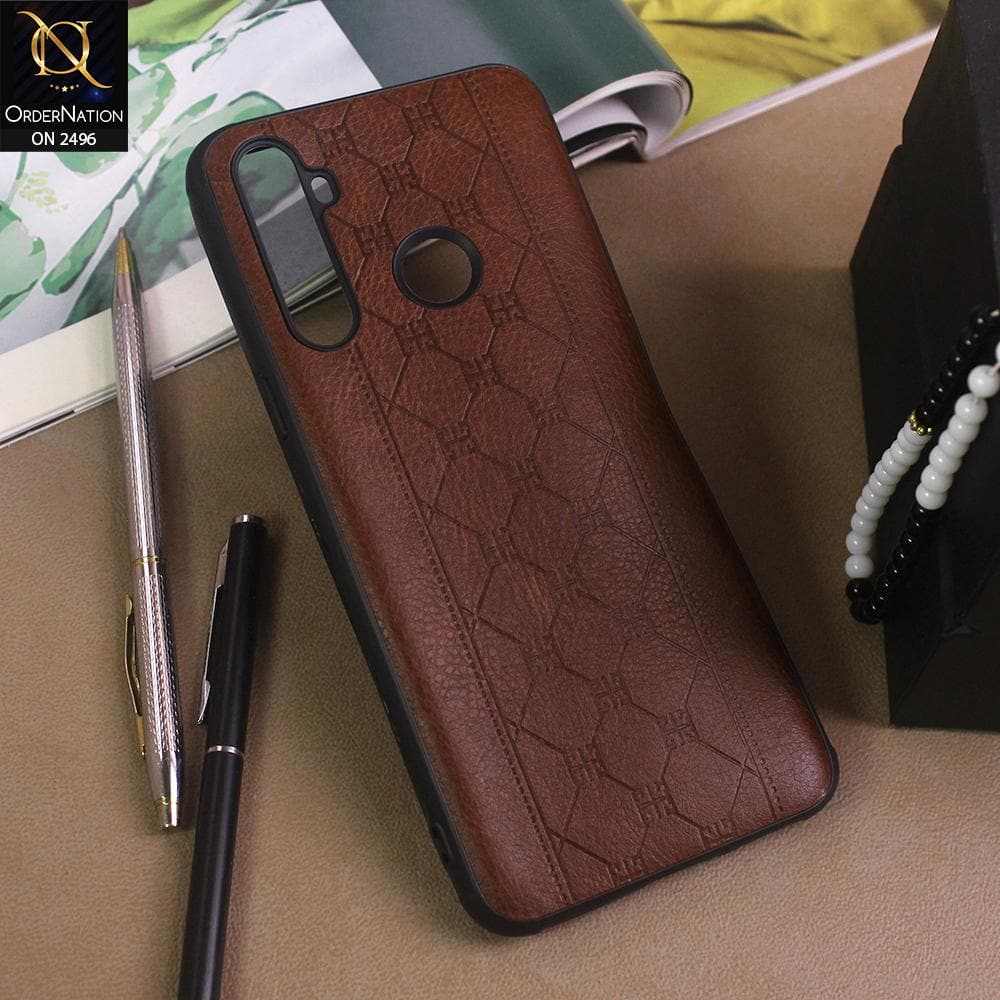 Realme 5s Cover - Dark Brown - New Sythetic Leather Mosiac Texture Style Soft TPU Case