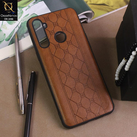 Realme C3 Cover - Light Brown - New Sythetic Leather Mosiac Texture Style Soft TPU Case