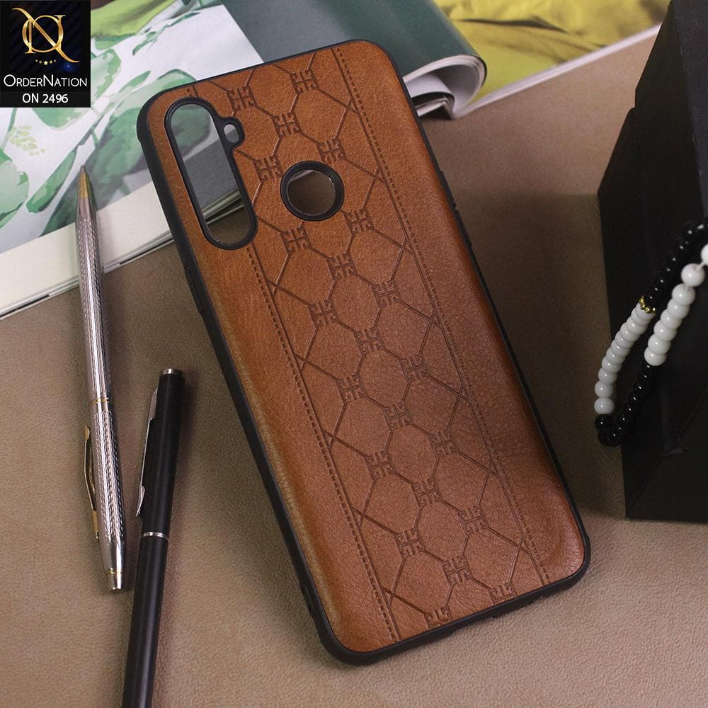 Realme 5i Cover - Light Brown - New Sythetic Leather Mosiac Texture Style Soft TPU Case