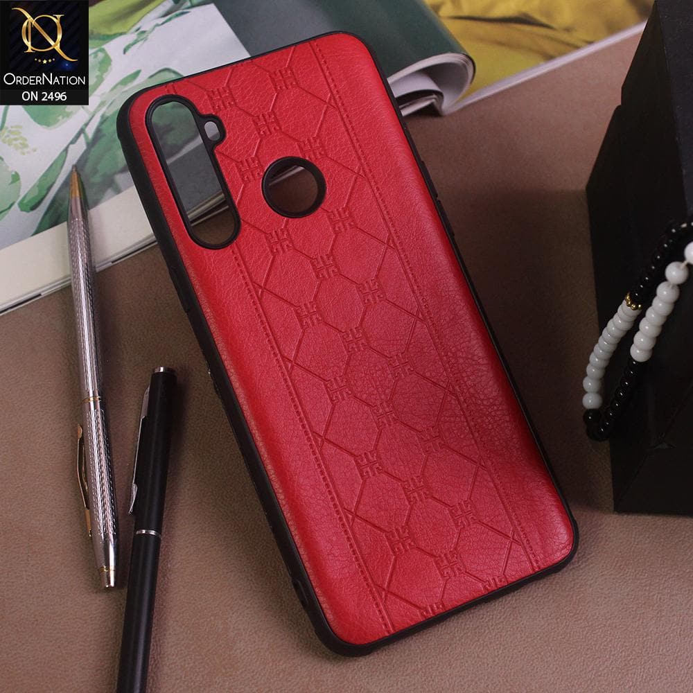 Realme 5i Cover - Red - New Sythetic Leather Mosiac Texture Style Soft TPU Case