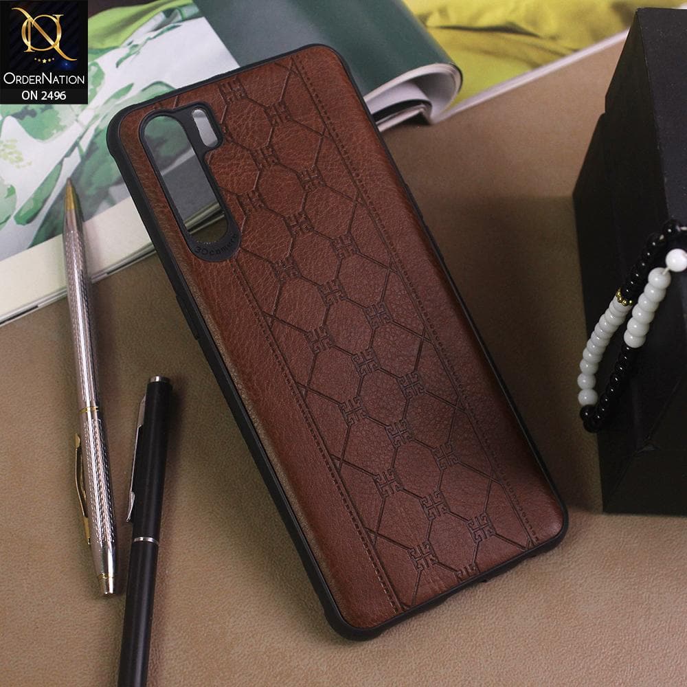 Oppo A91 Cover - Dark Brown - New Sythetic Leather Mosiac Texture Style Soft TPU Case