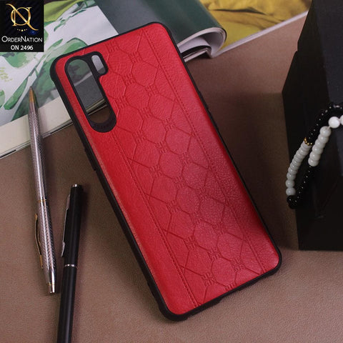 Oppo F15 Cover - Red - New Sythetic Leather Mosiac Texture Style Soft TPU Case