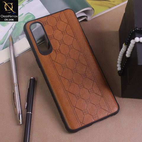 Oppo Reno 3 Pro Cover - Light Brown - New Sythetic Leather Mosiac Texture Style Soft TPU Case