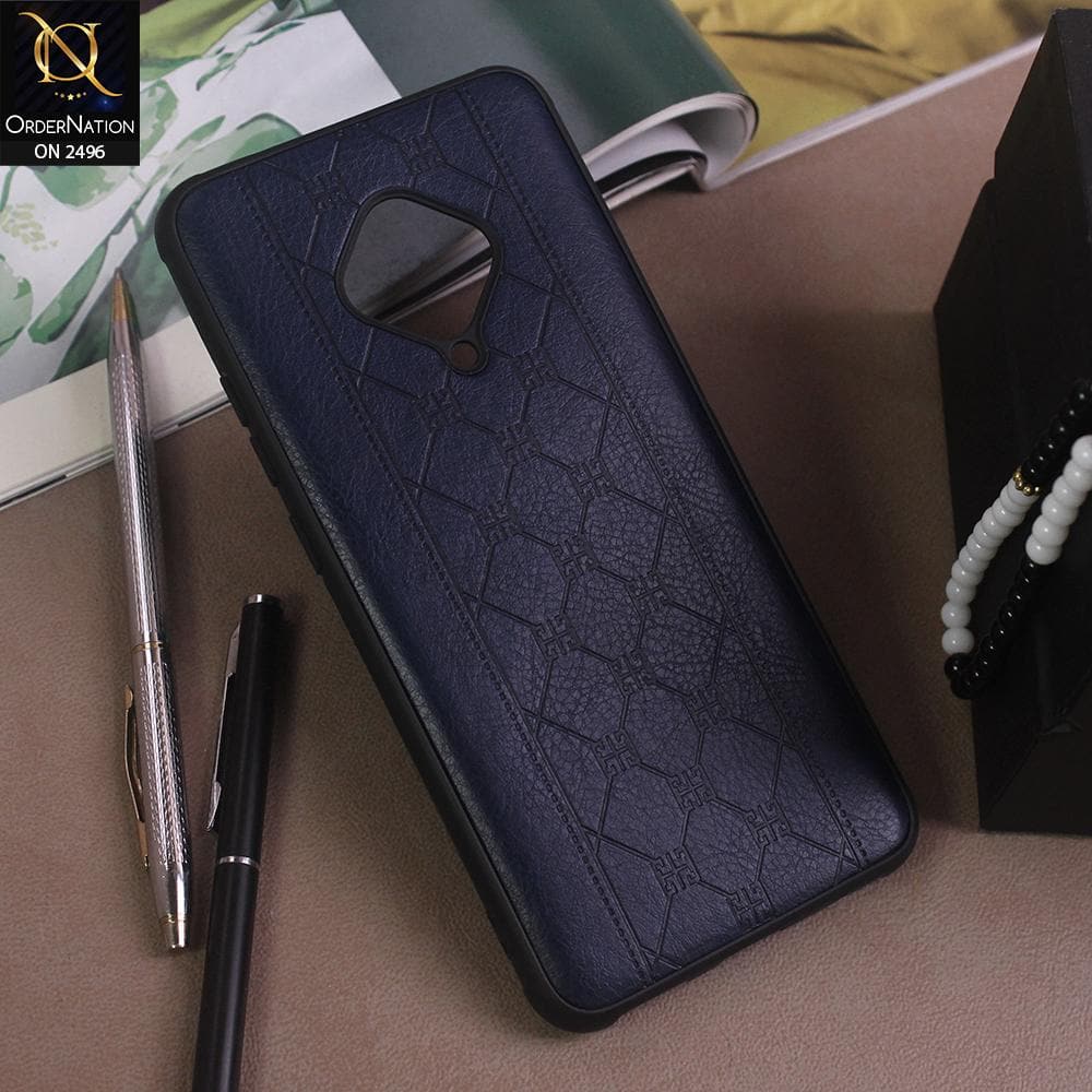 Vivo Y51 (2020 September) Cover - Blue - New Sythetic Leather Mosiac Texture Style Soft TPU Case