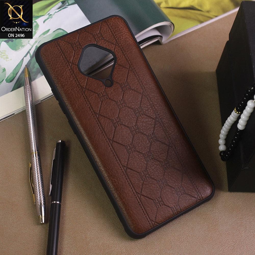 Vivo S1 Pro Cover - Dark Brown - New Sythetic Leather Mosiac Texture Style Soft TPU Case