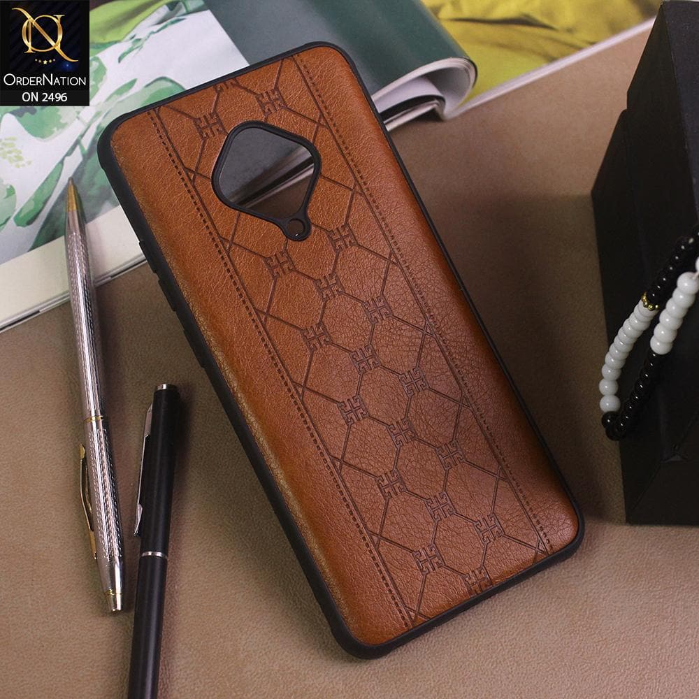 Vivo S1 Pro Cover - Light Brown - New Sythetic Leather Mosiac Texture Style Soft TPU Case