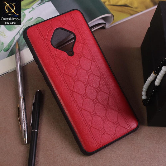 Vivo Y51 (2020 September) Cover - Red - New Sythetic Leather Mosiac Texture Style Soft TPU Case