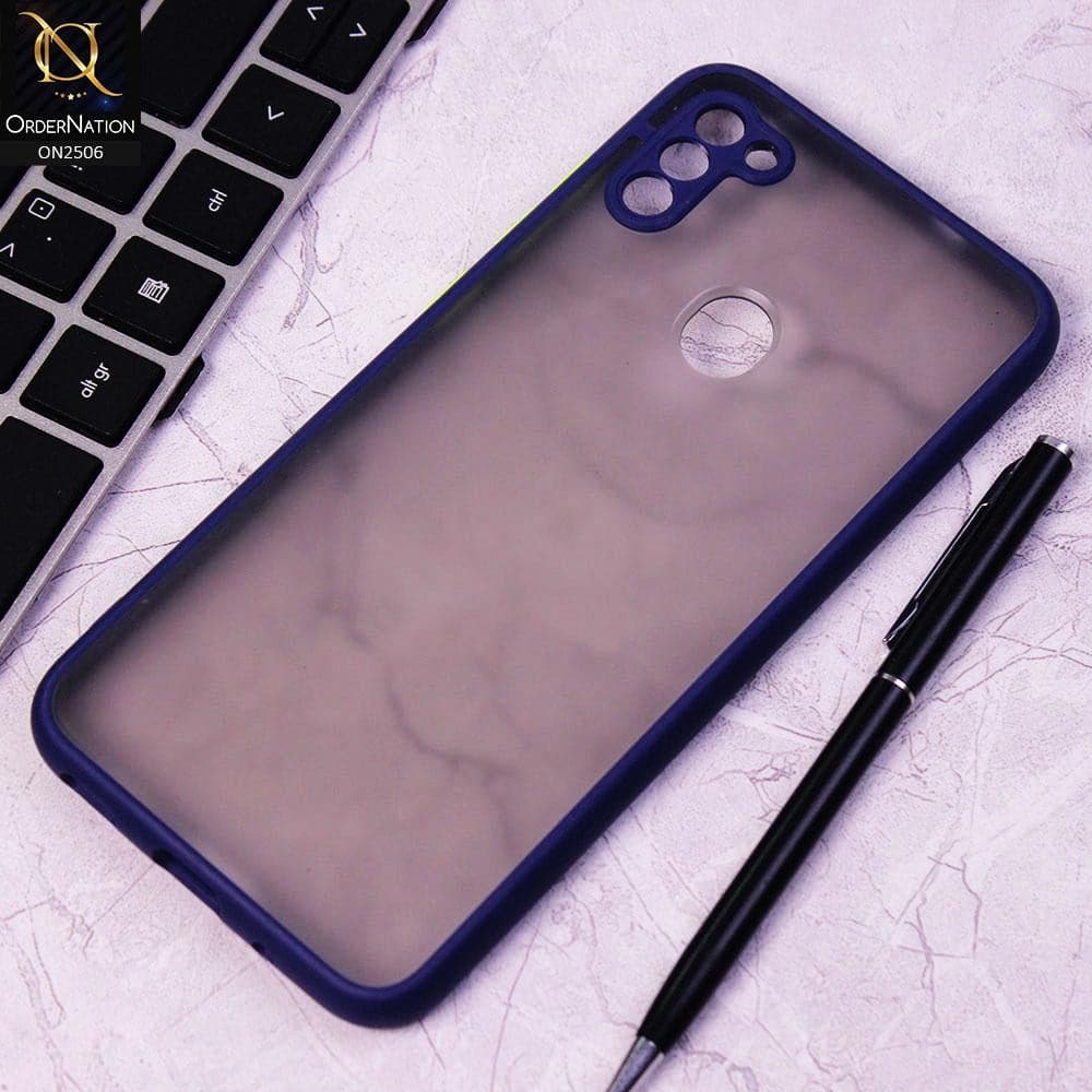 Samsung Galaxy M11 Cover - Blue - New Semi Tranparent Color Borders Matte Hard PC Protective Case