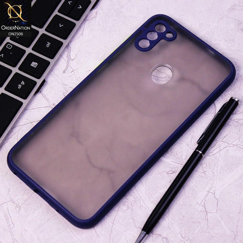 Samsung Galaxy M11 Cover - Blue - New Semi Tranparent Color Borders Matte Hard PC Protective Case