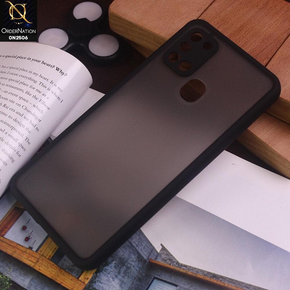 Samsung Galaxy A21s Cover - Black - New Semi Tranparent Color Borders Matte Hard PC Protective Case