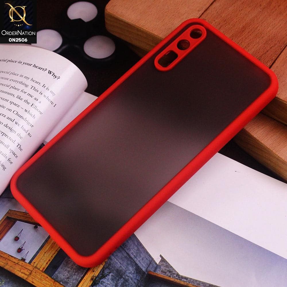 Huawei Y8p Cover - Red - New Semi Tranparent Color Borders Matte Hard PC Protective Case
