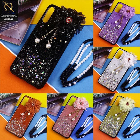 Infinix Hot 9 Cover - Design 2 - Fancy Flower Bling Glitter Rinestone Soft Case