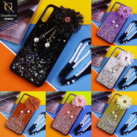 Infinix Hot 9 Pro Cover - Design 2 - Fancy Flower Bling Glitter Rinestone Soft Case