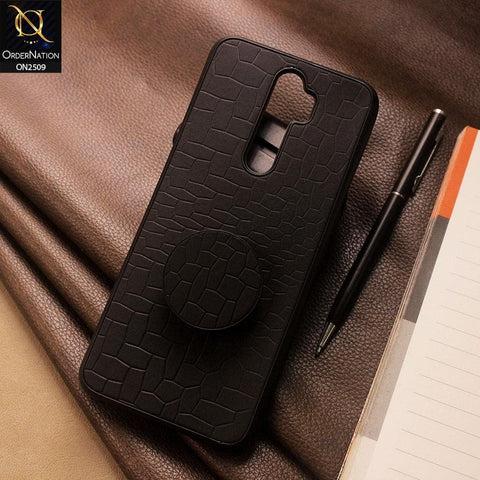Oppo A5 2020 Cover - Black - New Abstract Pattern Leather Texture Case with Mobile Holder