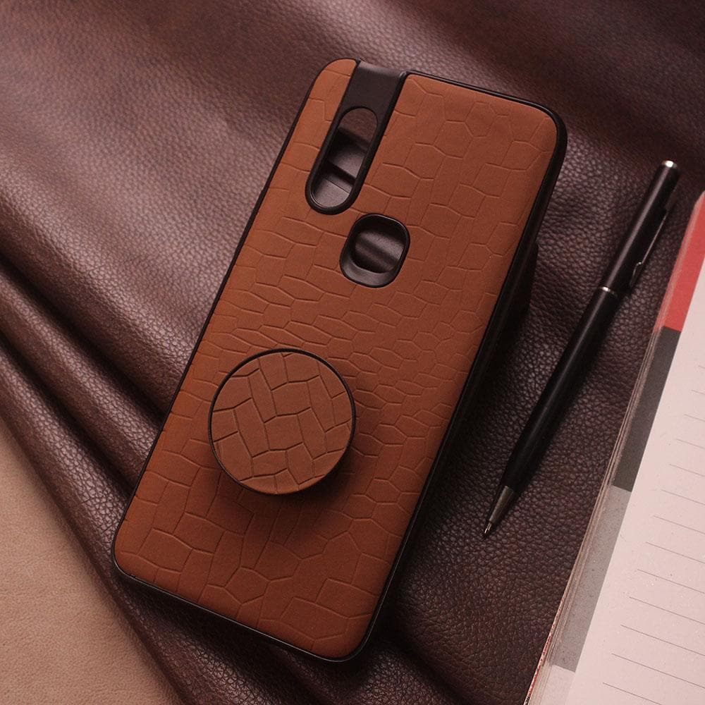 Infinix S5 Pro Cover - Brown - New Abstract Pattern Leather Texture Case with Mobile Holder