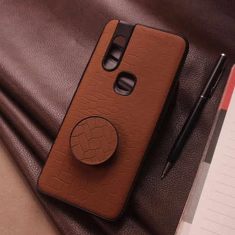 Infinix S5 Pro Cover - Brown - New Abstract Pattern Leather Texture Case with Mobile Holder