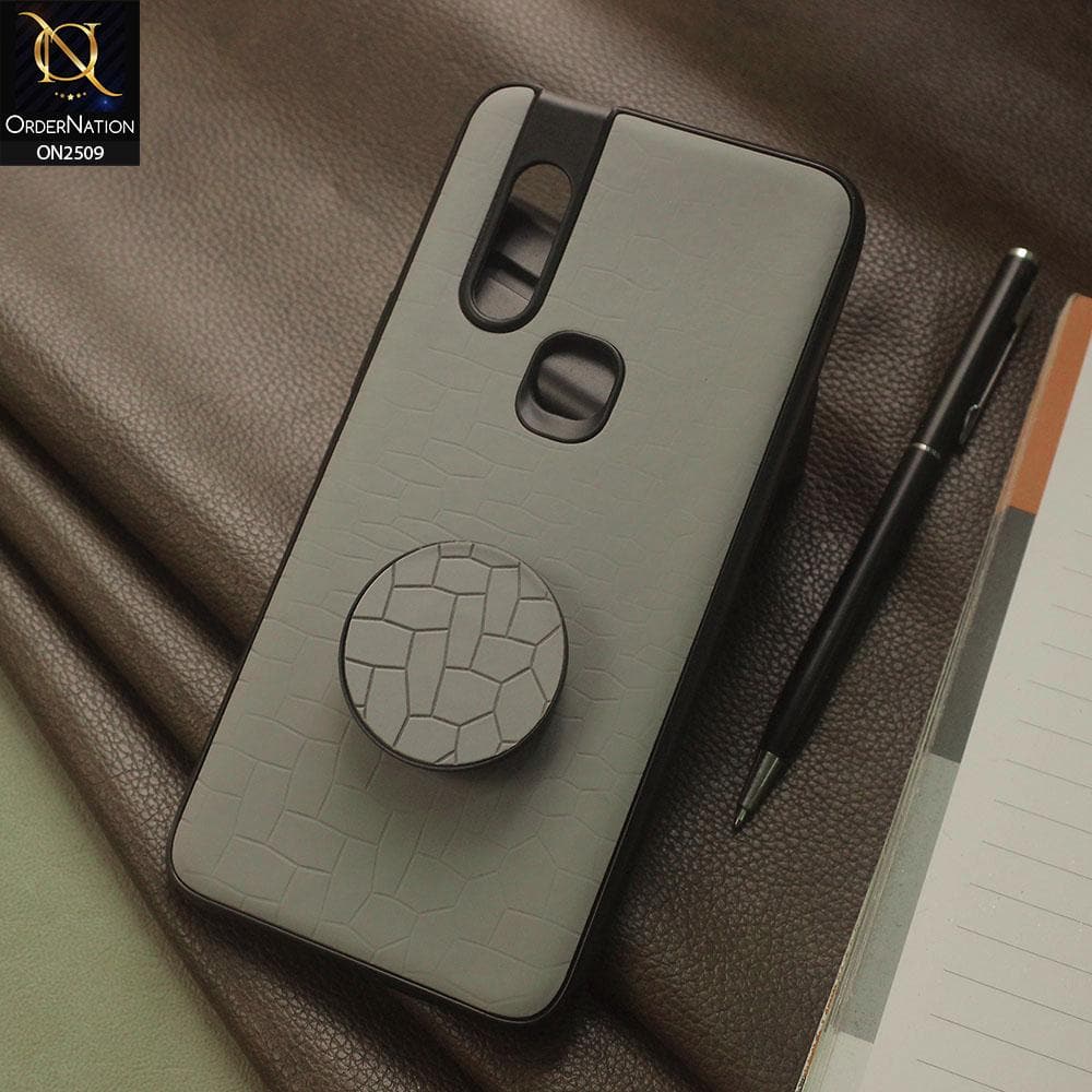 Infinix S5 Pro Cover - Gray - New Abstract Pattern Leather Texture Case with Mobile Holder