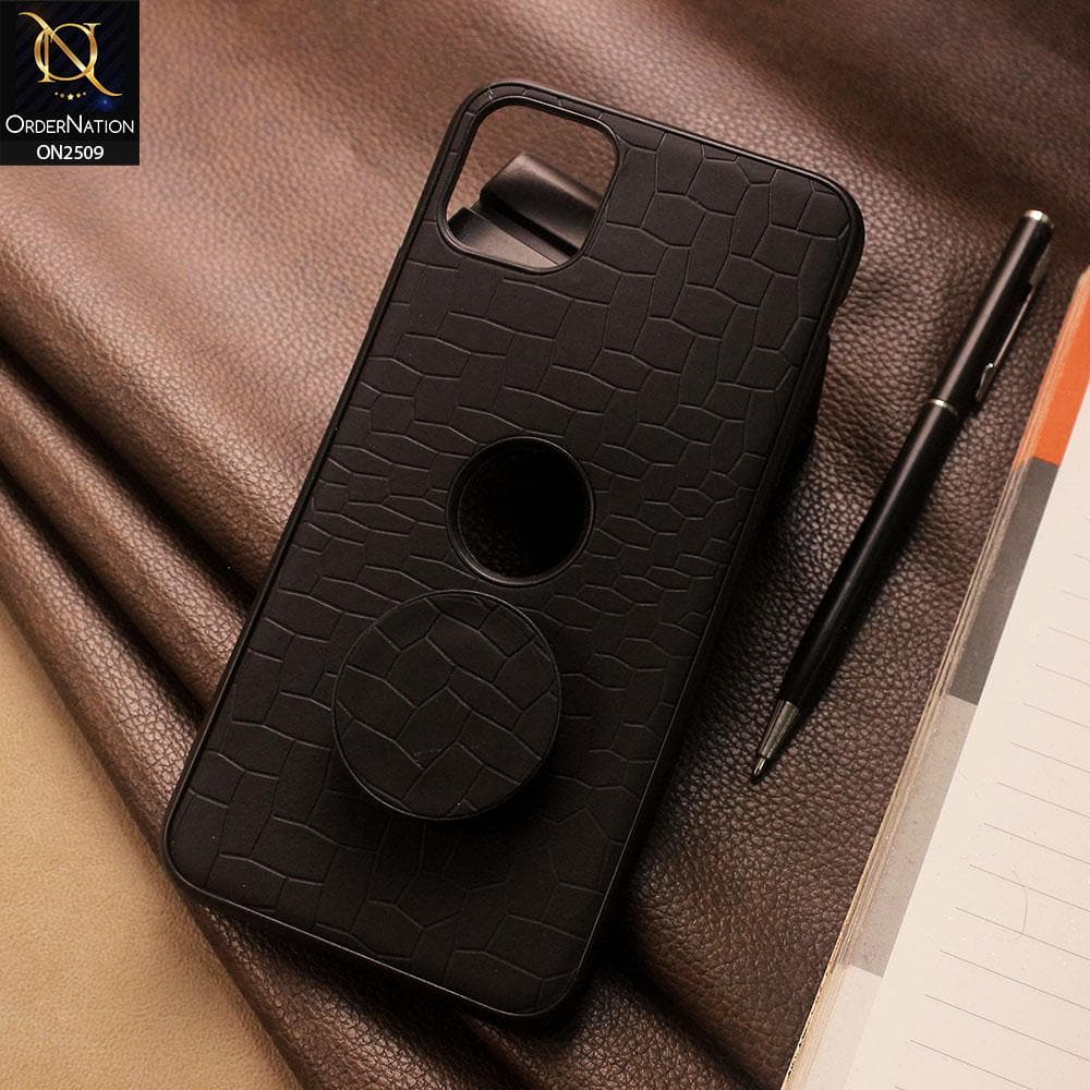 iPhone 11 Pro Cover - Black - New Abstract Pattern Leather Texture Case with Mobile Holder