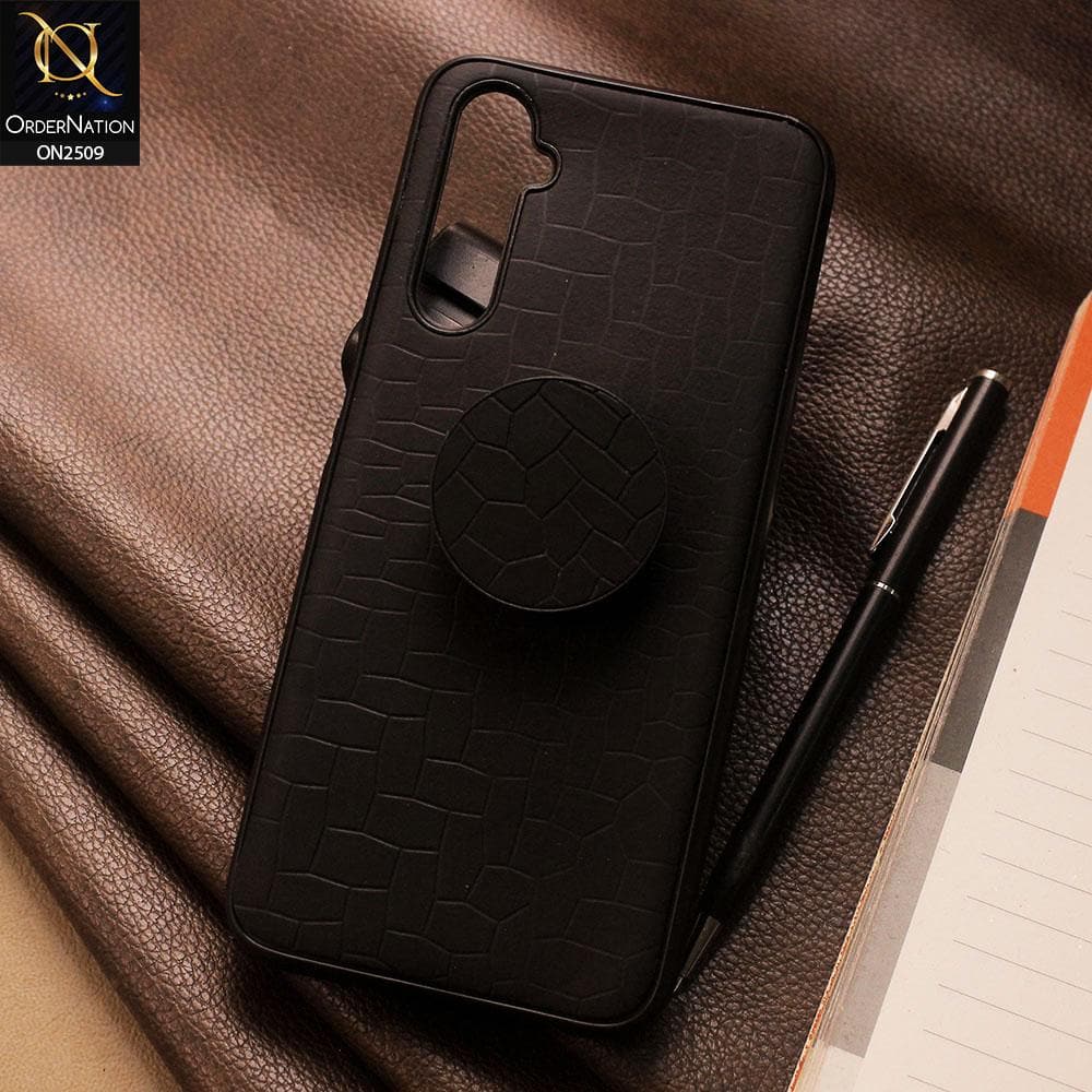 Realme 6 Cover - Black - New Abstract Pattern Leather Texture Case with Mobile Holder