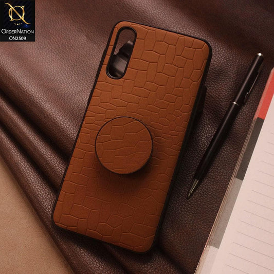 Vivo S1 Cover - Brown - New Abstract Pattern Leather Texture Case with Mobile Holder