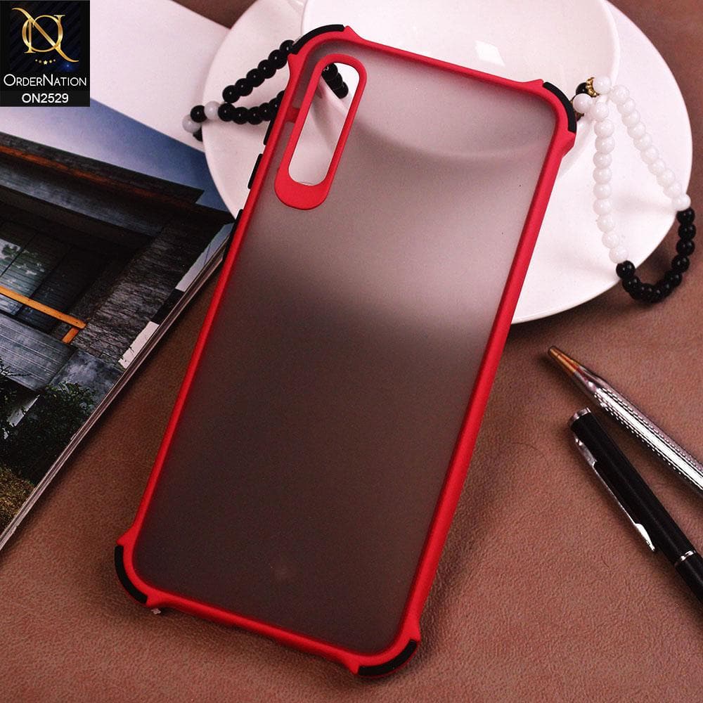 Samsung Galaxy A50 Cover - Red - Translucent Matte Shockproof Camera Ring Protection Case