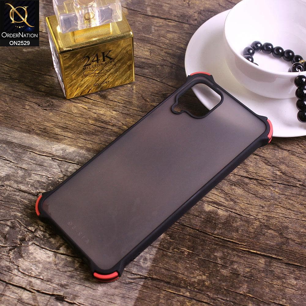 Samsung Galaxy A12 Cover - Black - Translucent Matte Shockproof Camera Ring Protection Case