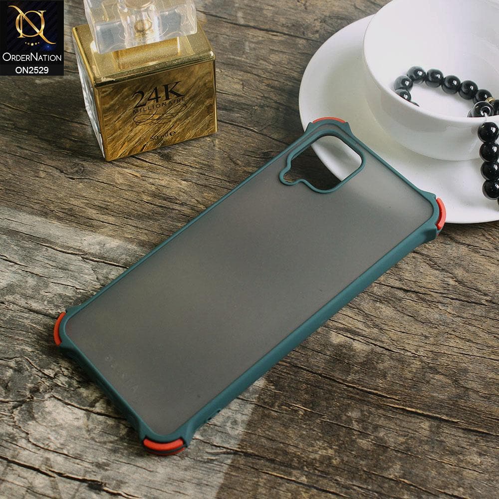 Samsung Galaxy A12 Cover - Green - Translucent Matte Shockproof Camera Ring Protection Case