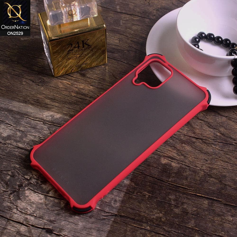 Samsung Galaxy A12 Cover - Red - Translucent Matte Shockproof Camera Ring Protection Case