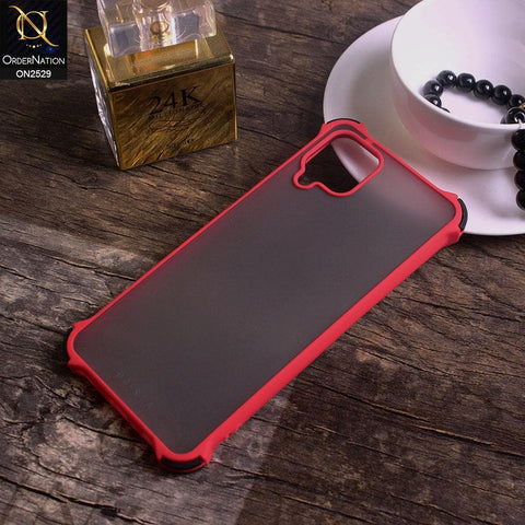 Samsung Galaxy A12 Cover - Red - Translucent Matte Shockproof Camera Ring Protection Case
