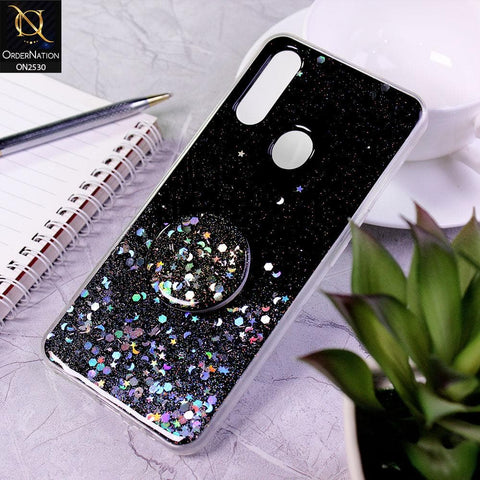Oppo A8 Cover - Black - Fancy Bling Glitter Soft Case With Holder - Glitter Does Not Move