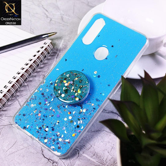 Oppo A8 Cover - Blue - Fancy Bling Glitter Soft Case With Holder - Glitter Does Not Move