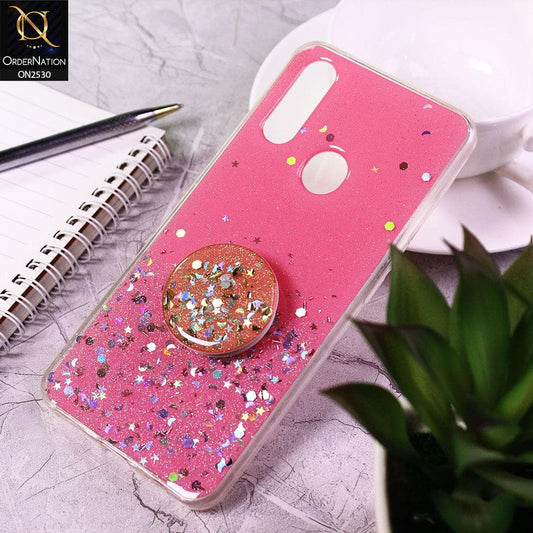 Oppo A8 Cover - Pink - Fancy Bling Glitter Soft Case With Holder - Glitter Does Not Move