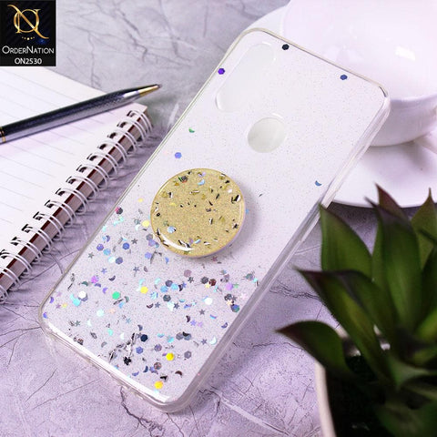 Oppo A8 Cover - White - Fancy Bling Glitter Soft Case With Holder - Glitter Does Not Move