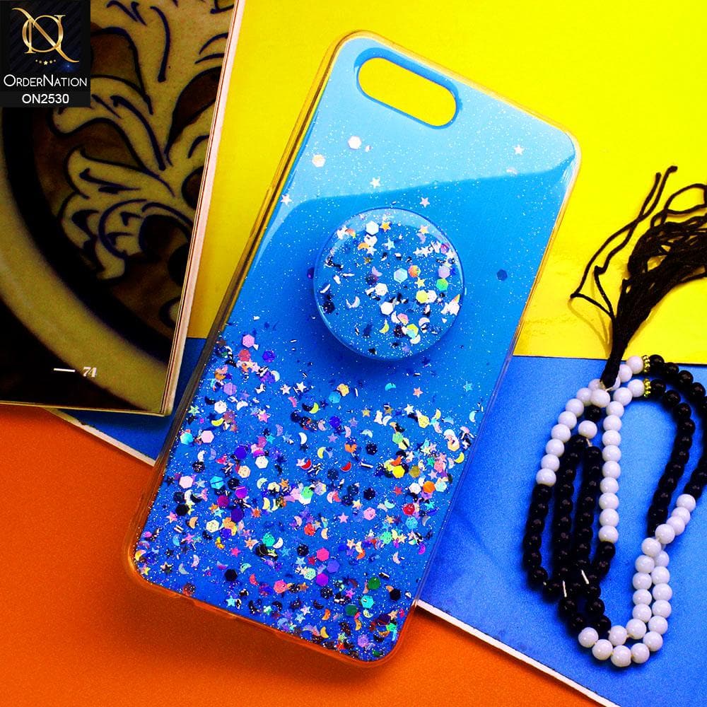 Oppo A12e Cover - Blue - Fancy Bling Glitter Soft Case With  Holder - Glitter Does Not Move