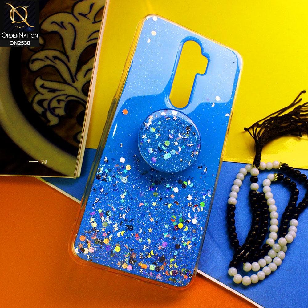 Oppo A9 2020 Cover - Blue - Fancy Bling Glitter Soft Case With  Holder - Glitter Does Not Move