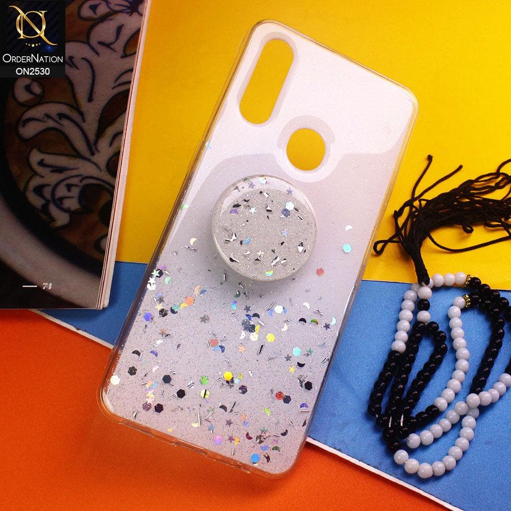 Samsung Galaxy A8 2018 Cover - White - Fancy Bling Glitter Soft Case With  Holder - Glitter Does Not Move
