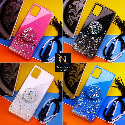 Oppo A8 Cover - White - Fancy Bling Glitter Soft Case With Holder - Glitter Does Not Move