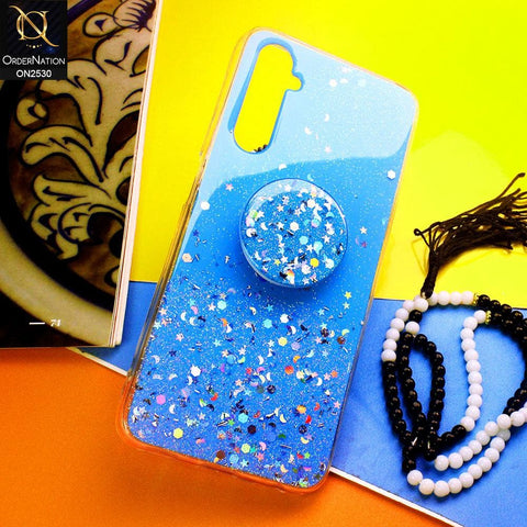 Realme 6 Cover - Blue - Fancy Bling Glitter Soft Case With  Holder - Glitter Does Not Move