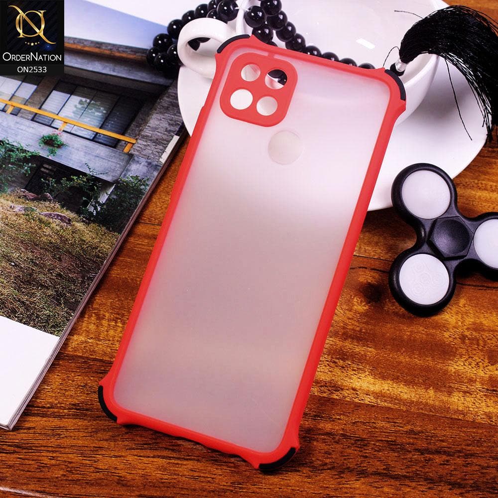 Oppo A15 Cover - Red - Semi Transparent Matte Shockproof Camera Ring Protection Case