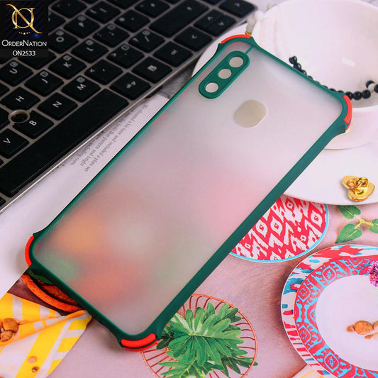 Samsung Galaxy A20 Cover - Green - Semi Transparent Matte Shockproof Camera Ring Protection Case