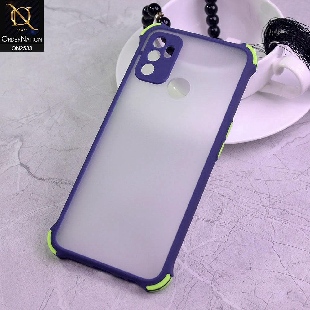 Oppo A53 Cover - Blue - Semi Transparent Matte Shockproof Camera Ring Protection Case