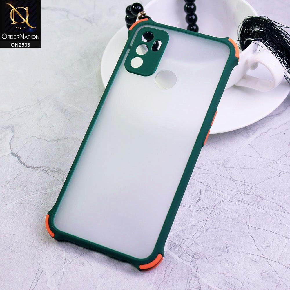 Oppo A53 Cover - Green - Semi Transparent Matte Shockproof Camera Ring Protection Case