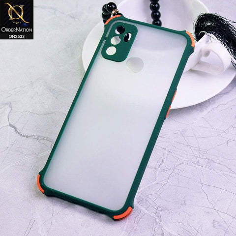 Oppo A53 Cover - Green - Semi Transparent Matte Shockproof Camera Ring Protection Case