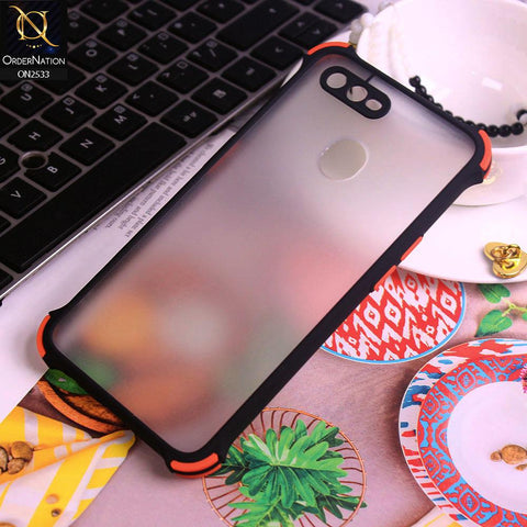 Oppo A7 Cover - Black - Semi Transparent Matte Shockproof Camera Ring Protection Case