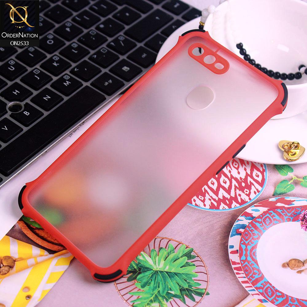 Oppo A7 Cover - Red - Semi Transparent Matte Shockproof Camera Ring Protection Case