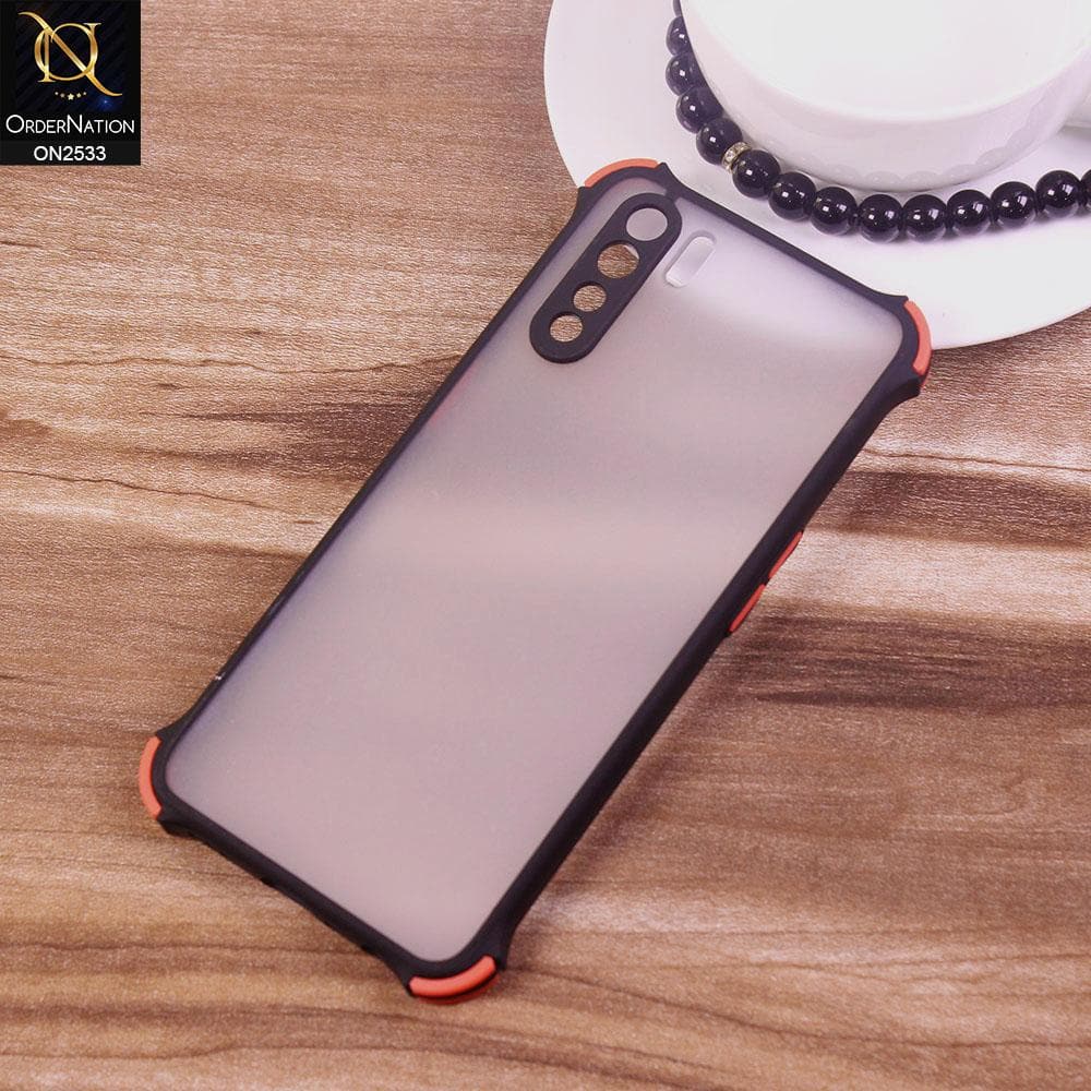 Oppo F15 Cover - Black - Semi Transparent Matte Shockproof Camera Ring Protection Case