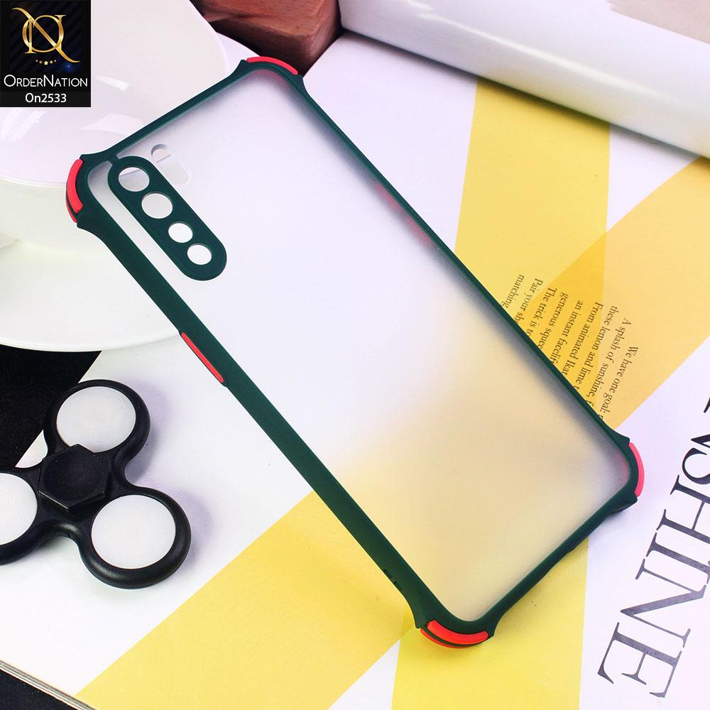 Oppo F15 - Dark Green - Semi Transparent Matte Shockproof Camera Ring Protection Case