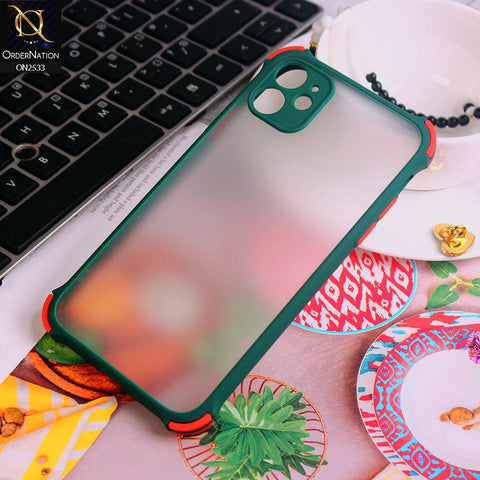 iPhone 11 Cover - Green - Semi Transparent Matte Shockproof Camera Ring Protection Case