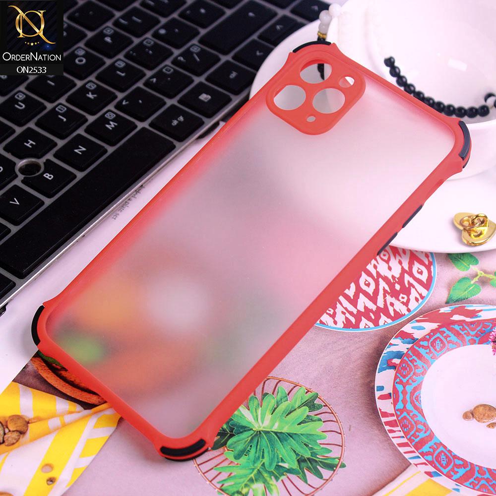 iPhone 11 Pro Cover - Red - Semi Transparent Matte Shockproof Camera Ring Protection Case