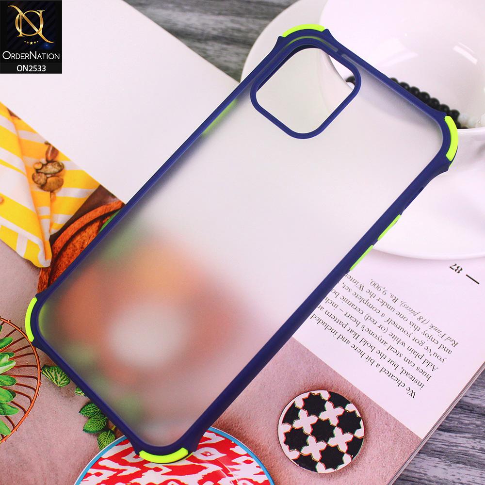 iPhone 12 Cover - Blue - Semi Transparent Matte Shockproof Camera Ring Protection Case